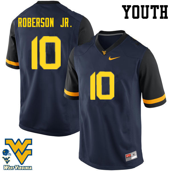 Youth #10 Reggie Roberson Jr. West Virginia Mountaineers College Football Jerseys-Navy - Click Image to Close